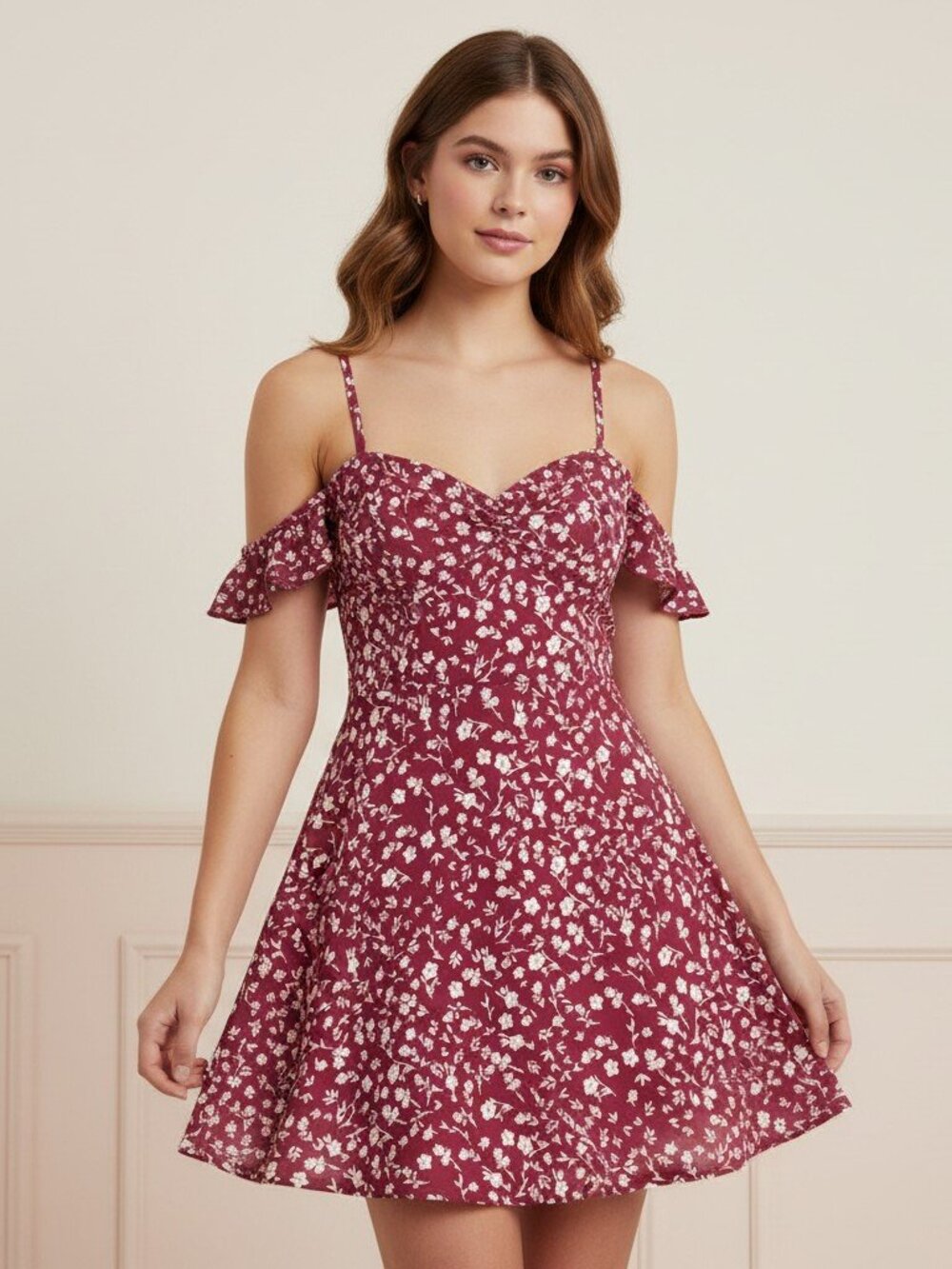 Princess Polly Landon Mini Burgundy Floral Corset Lace-Up Ruffle Sz 2 Homecoming